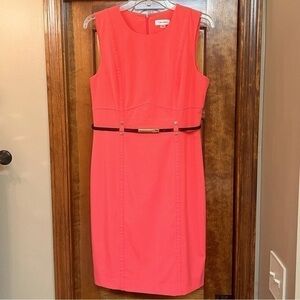 Calvin Klein Sheath Dress Sleeveless Belted‎ Sz 10 EUC